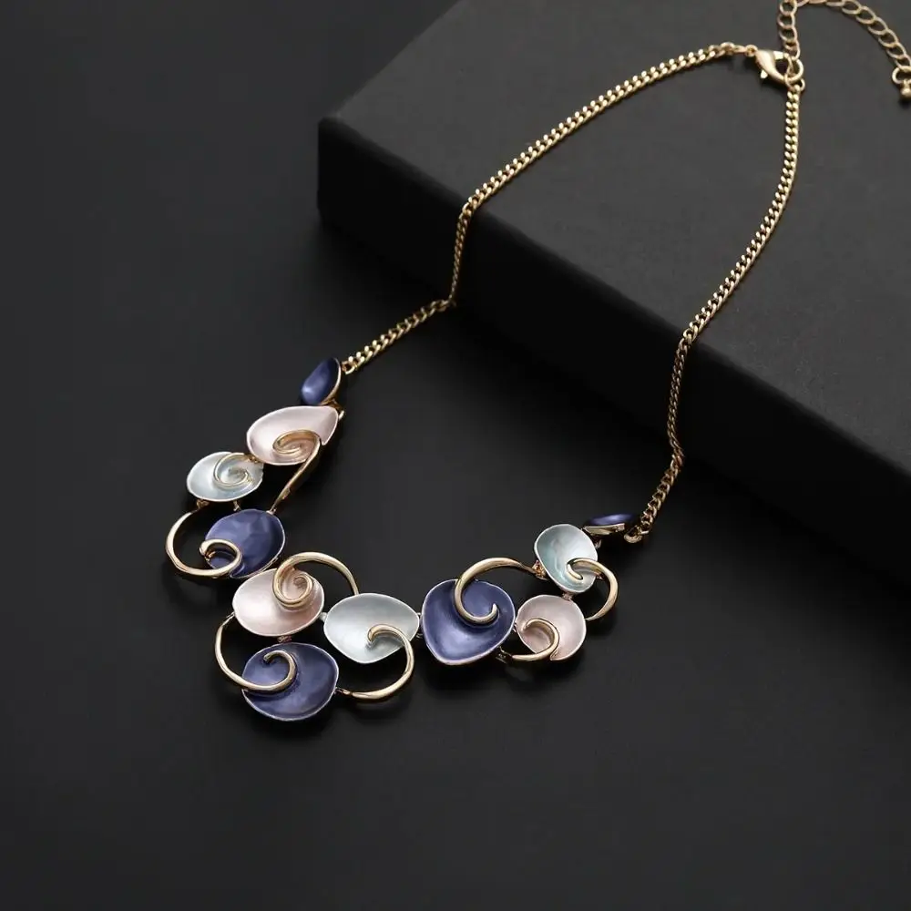 Colored Oil Dripping Clavicle Chain Light Luxury Hollow Pendant Necklace Flower Petal Shape Collar Bone Chain Sweater Necklace