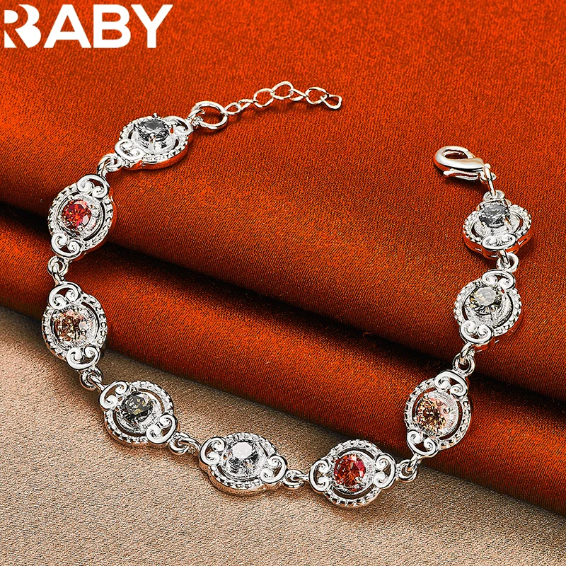 URBABY 925 Sterling Silver Multicolour Zircon Bracelet For Woman Wedding Engagement Party Fashion Charms Jewelry Gift