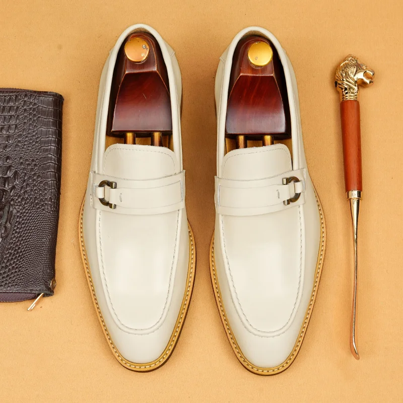 Men's Tassel Genuine Leather Slip-On Dress Shoes Light Casual Business Formal Comfortable Flat Driving Loafers Men