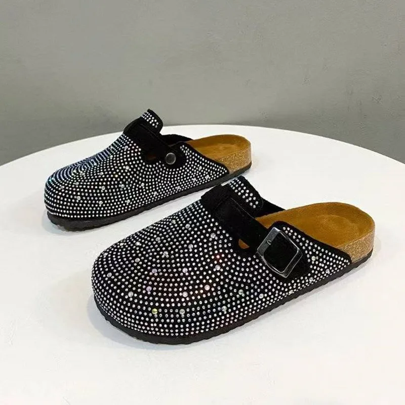 

Large size 35-45 stylish rhinestone slippers 2025 Summer flat casual comfortable light beach sandals