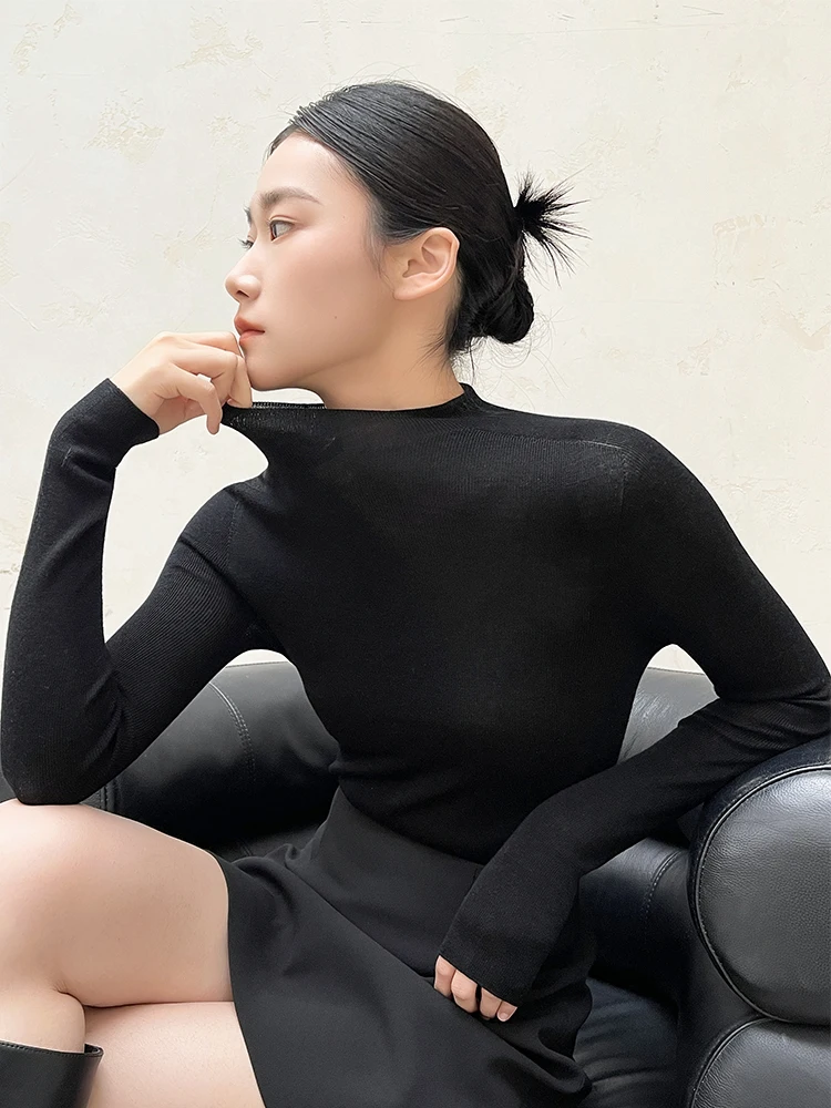 

Autumn Winter Knitted Sweater 8 Needle Double Island Wool Sl hine Waable Women's Faion Soft Long Sve Top