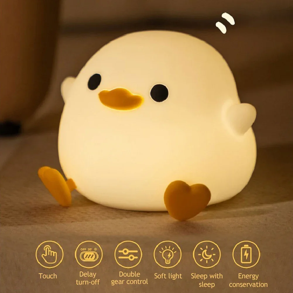 

Cute duck Cartoon animals Silicone lampLED Night light for children kid Touch Sensor Timing USB Rechargeable for birthday gifts