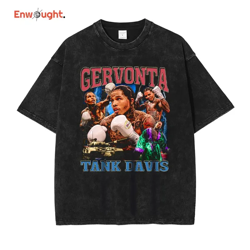 Tank Gervonta Davis T Shirt Boxing Champion Washed Short Sleeve Oversized T-shirt Harajuku Sweatshirt Tops Tees Men 100% Cotton