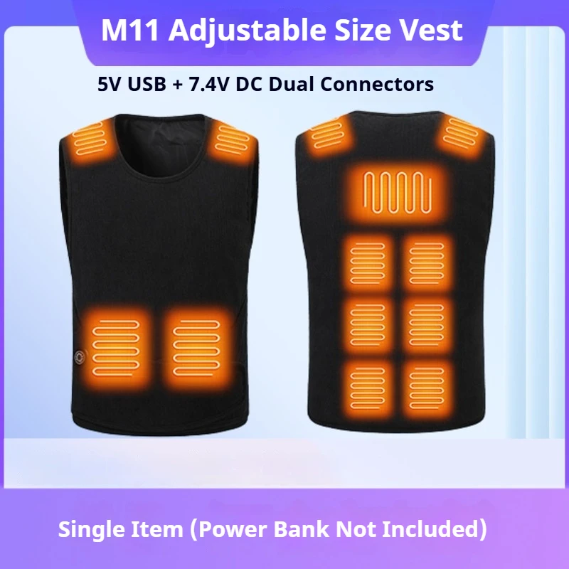 11 Zone Smart Heating Vest Adjustable Velcro Belt Constant Temperature Safety Electric Waistcoat USB without power bank