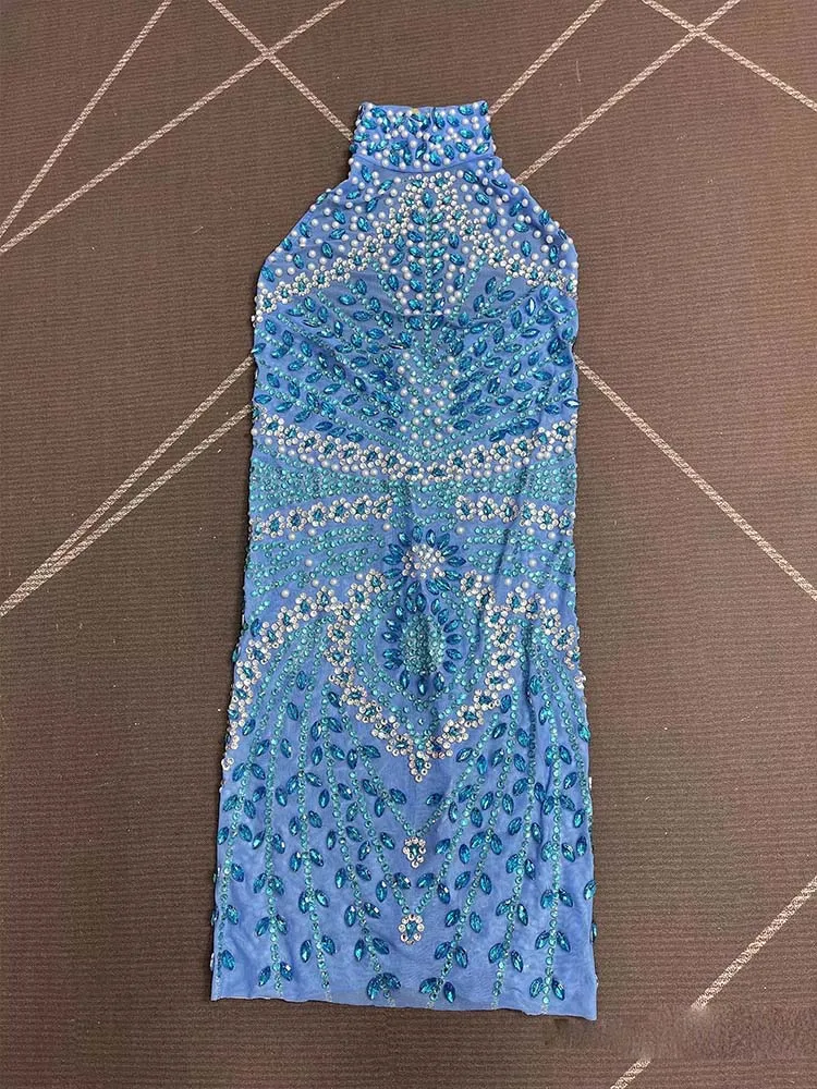 Abito da donna elastico appeso al collo sexy con stampa a caldo di alta qualità 2025 Nuovo abbigliamento da donna personalizzato alla moda