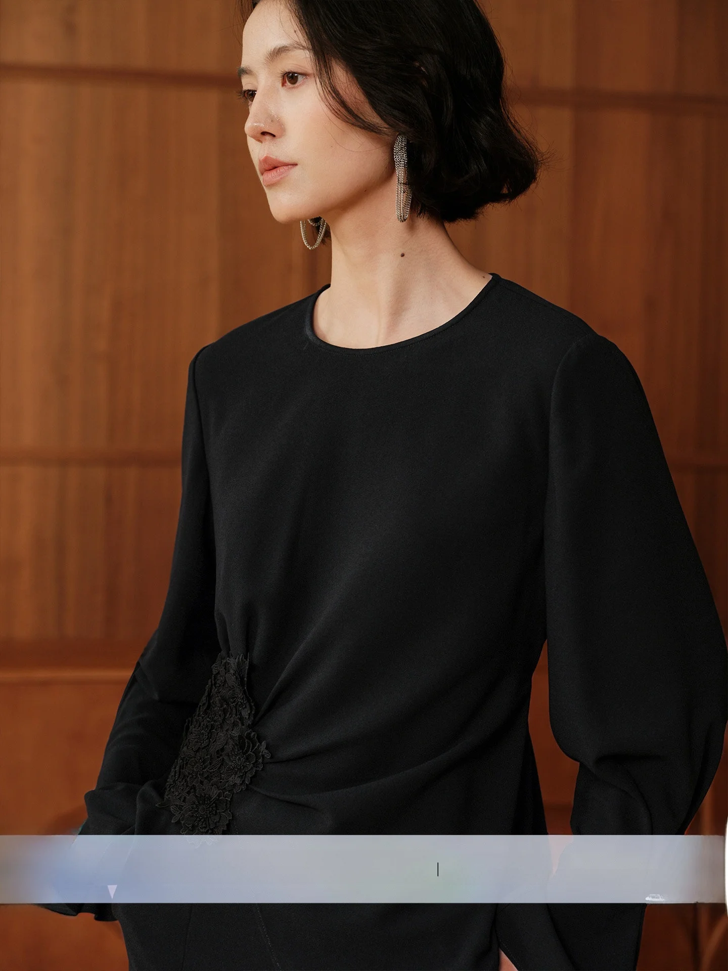 

Zhimai Rihai Heavy Embroidery Lace Skirt with Fish Tail Design Adjustable Decorative Belt Spring Season Long Sleeve round Neck
