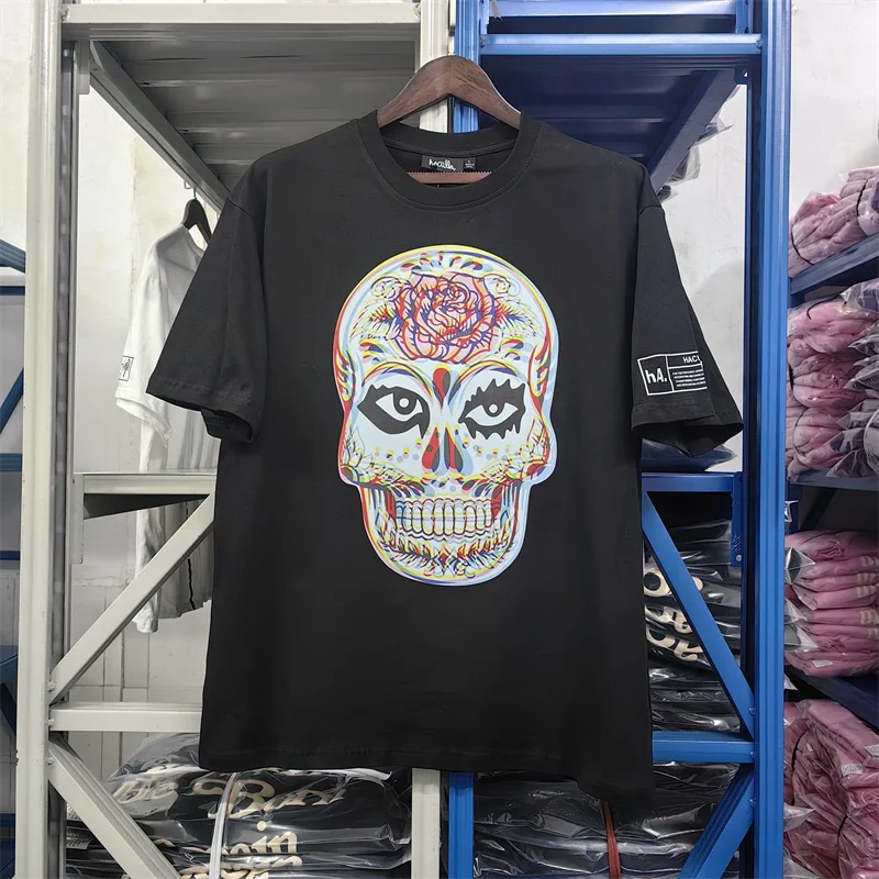 

New HACULLA T-shirt Skull Graffiti Printing Men Woman Good Quality 1:1 Cotton O-Neck Casual Loose Hip Hop Tops Tee