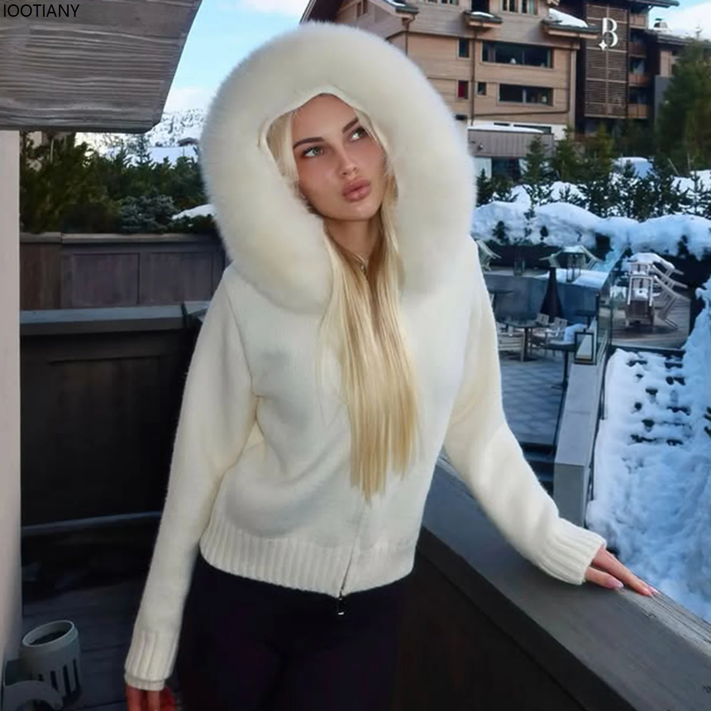 

Autumn Atmosphere Furry Hooded Sweater Jacket Loose Casual Style Women's Fashionable Warm Temperament Simple Style Cardigan Top