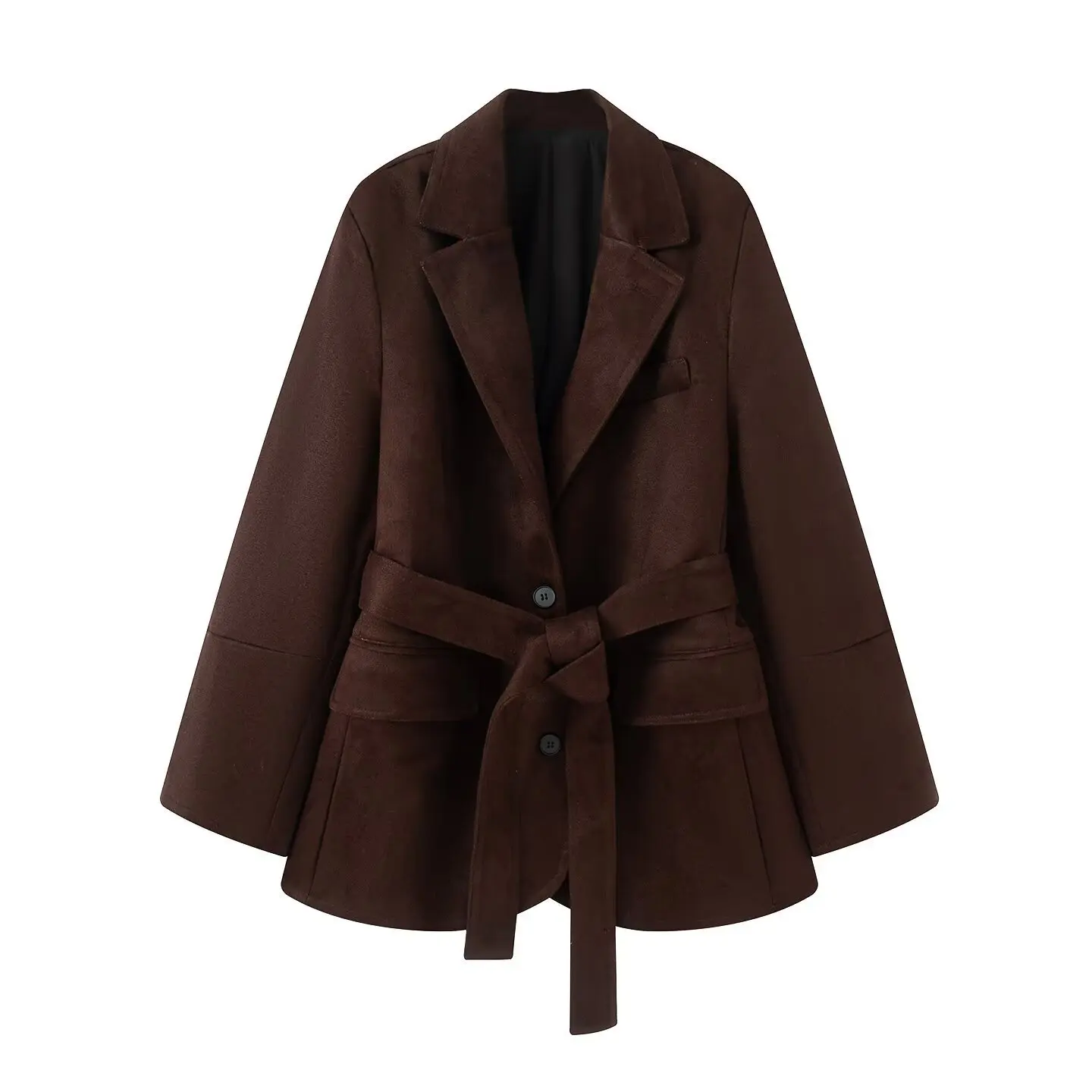 European American Style Women's Clothing 2025 Autumn Winter Mid To Long Length Waist Cinched Suede Long Sleeved Suit Jacket