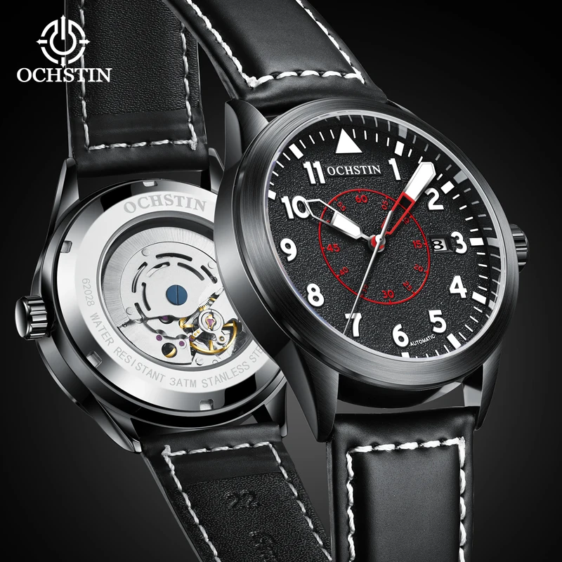 OCHSTIN New Casual Sport Watches for Men Military Leather WristWatch Automatic Mechanical Men‘s Watches Waterproof gift for men