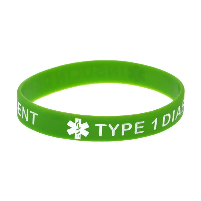 1 PC TYPE 1 DIABETIC Insulin Dependent In Capital Letters Silicone Wristband 6 Colors