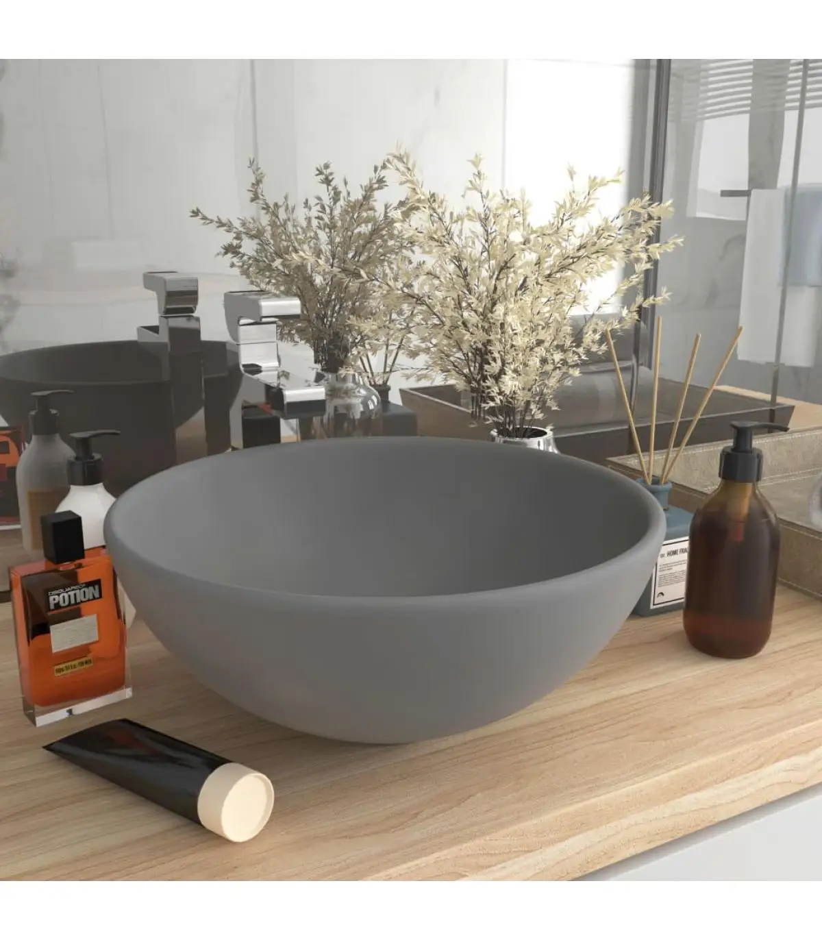 Luxury Washbasin Washbasins Round Ceramic Light Grey Matte 32,5x14 cm