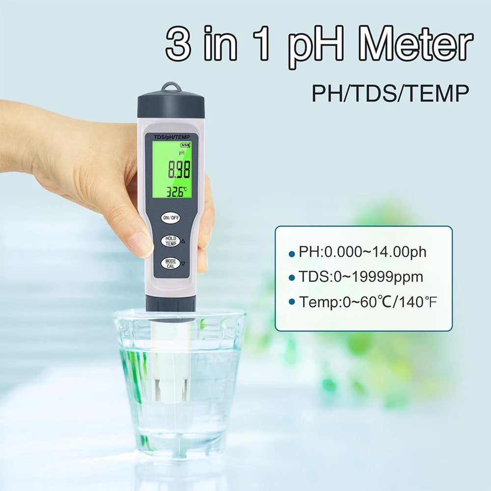 Imagem -02 - Medidor de ph em Testador de Qualidade da Água ph Tds Temperatura Lcd Digital ez 9901 Testador de Monitor para Piscinas Água Potável Aquários Novo