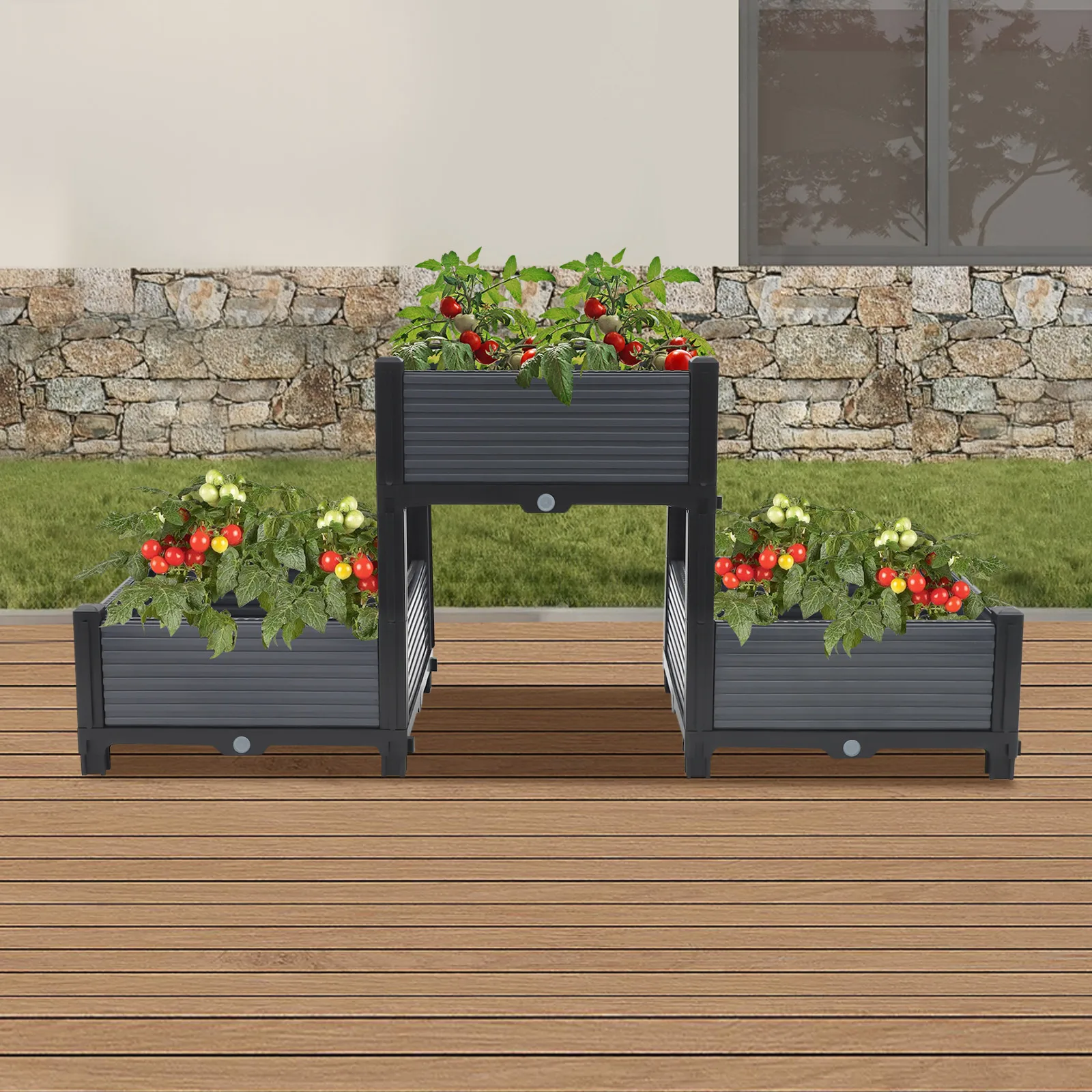 Square Planter Box Raised Garden Bed with Drainage Grid Free Combination for Vegetables and Flowers for Balcony Rooftop