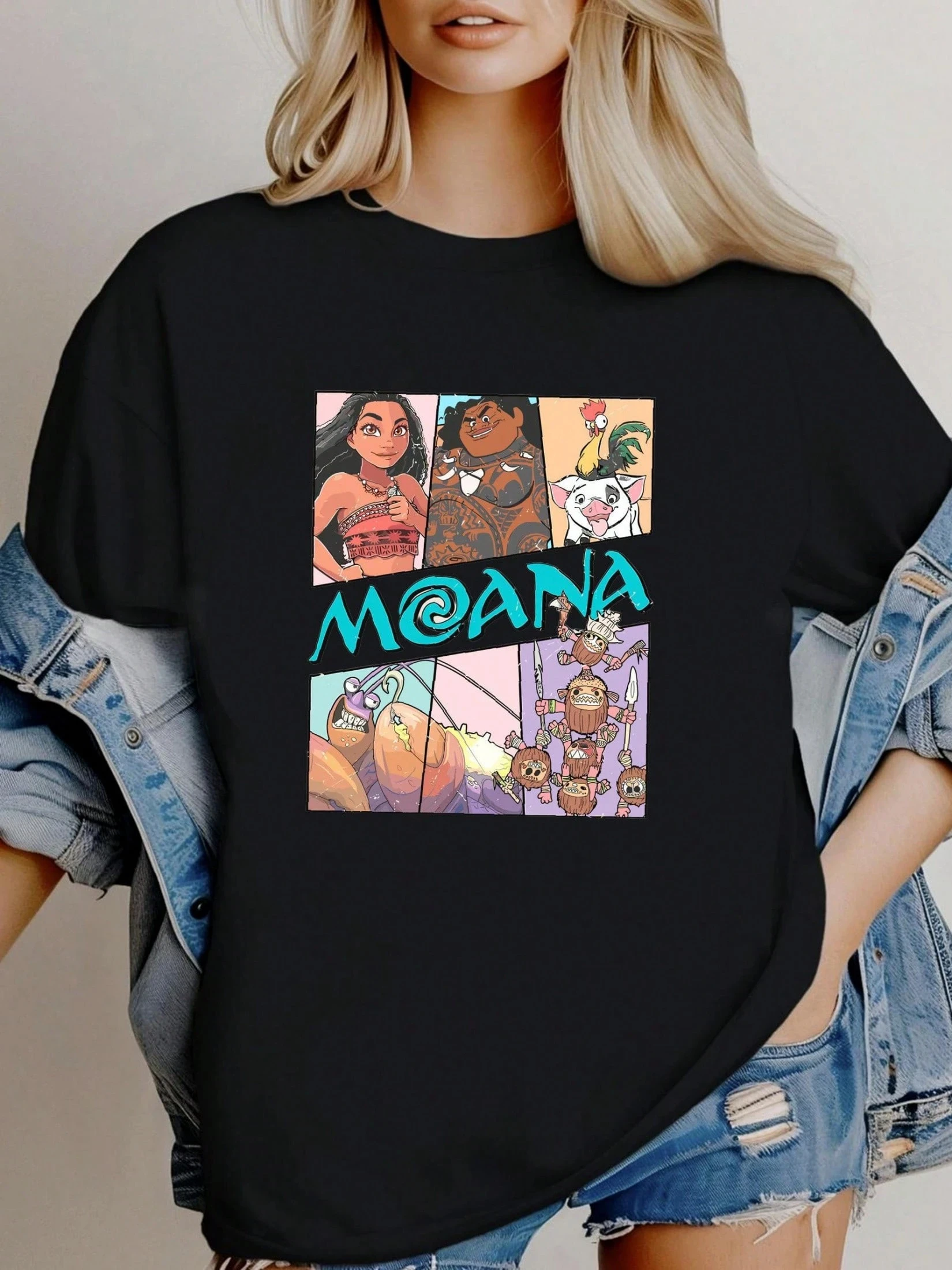

Женская рубашка с персонажем принцессы Моаны Диснея, футболка принцессы Моаны из высококачественного чистого хлопка, унисекс, всесезонный базовый слой.