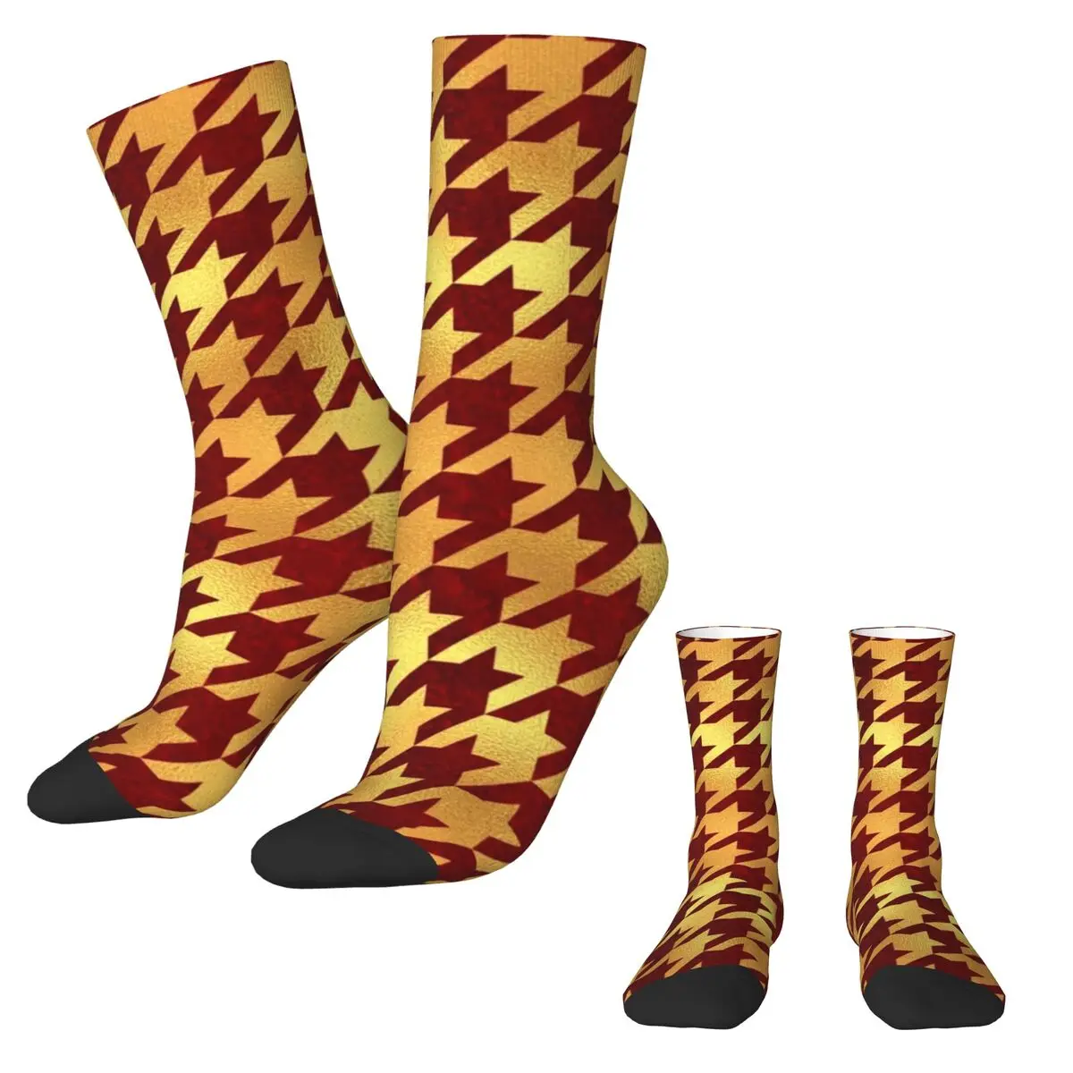 Red Gold Houndstooth Socks Retro Print Funny Stockings Women Men Comfortable Outdoor Socks Winter Design Anti Bacterial Socks