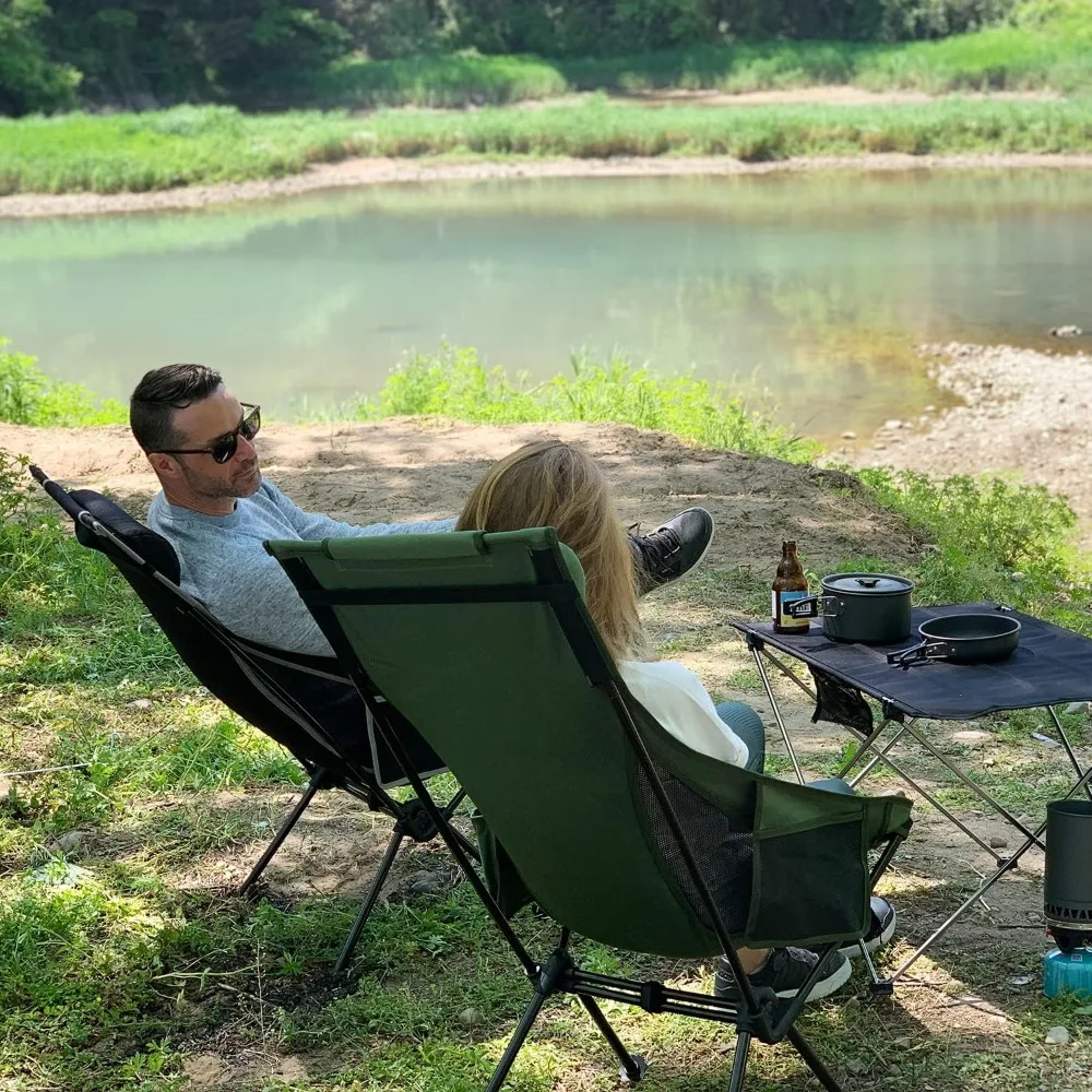 Portable Folding Camping Chair with Detachable Pillow, 330lbs Capacity, Compact Aluminum Frame for Outdoor Travel