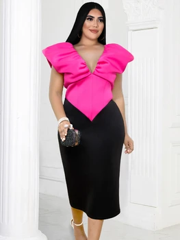 ONTINVA-vestidos sem mangas para mulheres, plus size, rosa, preto, patchwork, Empire Bodycon, comemorar, aniversário, evento, vestidos midi, roupas