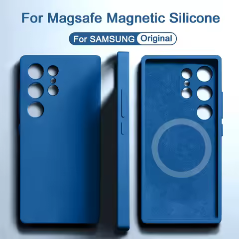 Original Magnetic Case For Magsafe For Samsung S24 S22 S23 S25 Ultra A15 A35 A54 A55 5G Liquid Silicone Wireless Charging Cover