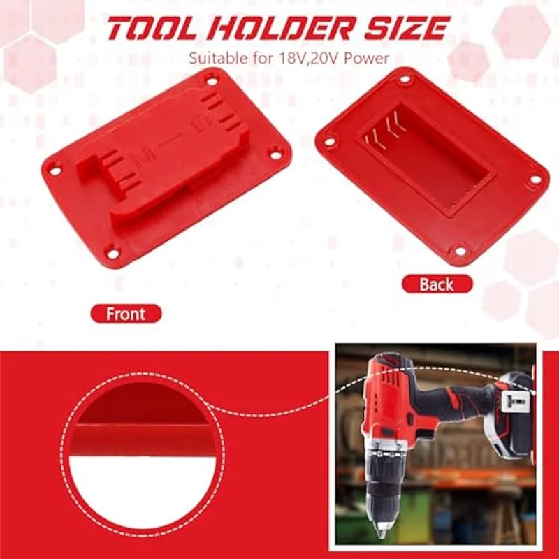 N08R 10Pcs Battery Base And Tool Holder Drill Tool Wall Mount Batteries Storage Battery Mounts Dock Holder For Power Tool-Red