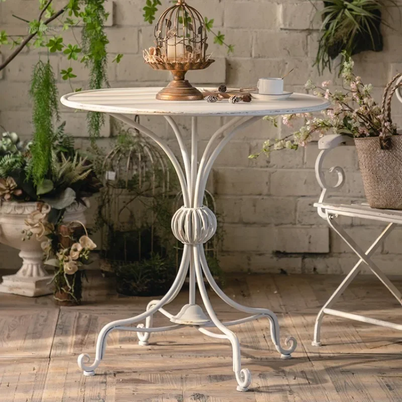 French Outdoor Table and Chair Sets Retro Antique Garden Furniture Sets Courtyard Iron Balcony Small Round Table and Chairs k