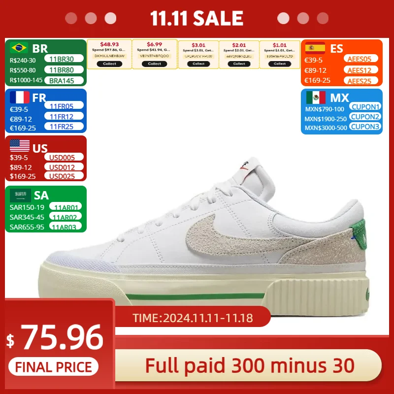 Nike New COURT LEGACY Low Women's Sneakers Classic Retro Fashion Board Shoes winter Casual and comfortable Sneakers White&Beige