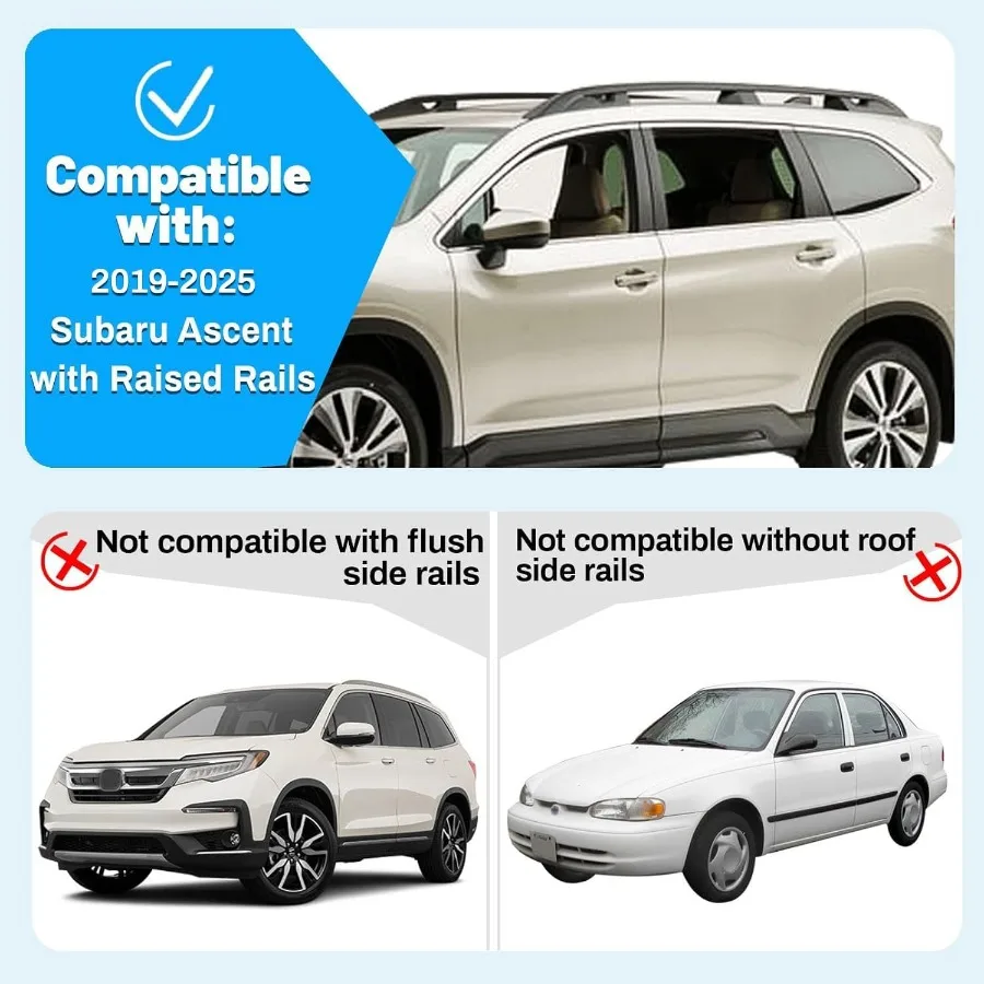 قضبان متقاطعة لرف السقف قابلة للقفل متوافقة مع 20192025 Subaru Ascent فقط للقضبان الجانبية المرتفعة بسعة تحميل 200 رطل من الألومنيوم