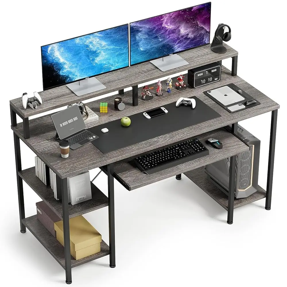 

Computer Desk- 48 H Home Office Desk With Keyboard Tray, 47"" Gaming Desk With Full Monitor Stand & Storage Shelves & Cpu