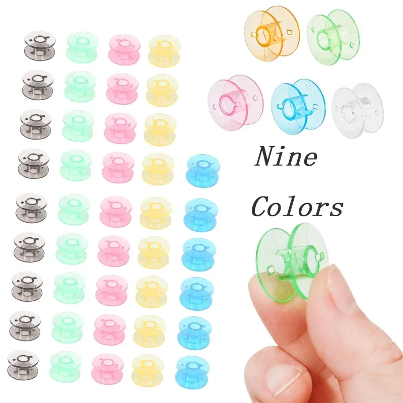 

100 шт. разноцветные шпульки для домашней швейной машины, пластиковые пустые прозрачные шпульки, сделай сам, ручная работа, вышивка, швейные инструменты, аксессуары