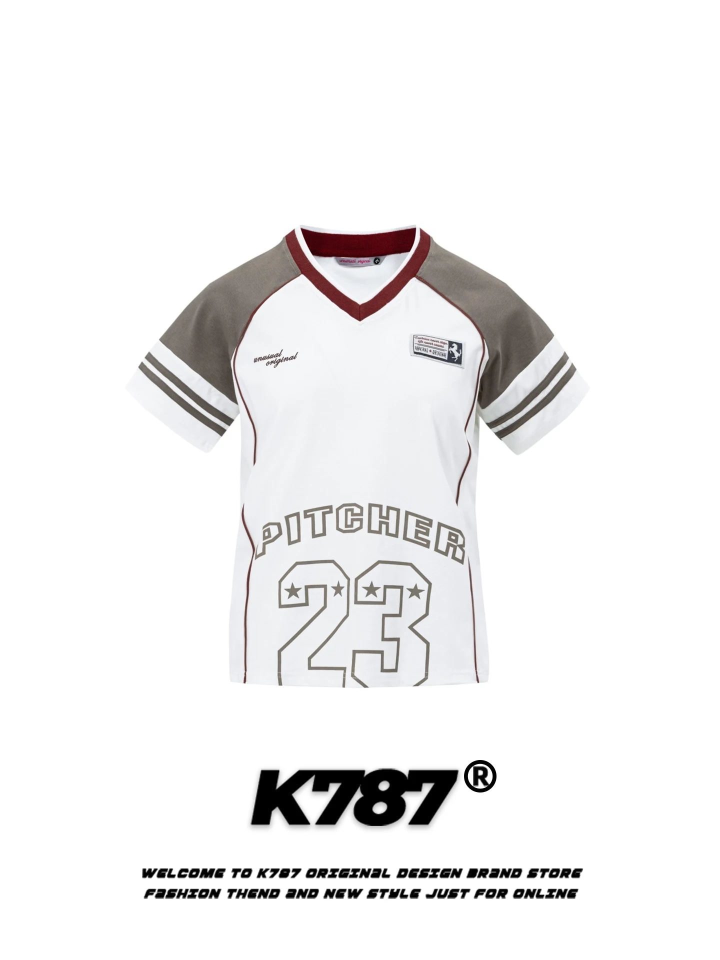 

K787 Женская футболка с V-образным вырезом и коротким рукавом в американском ретро-стиле с цифровым принтом, цветная, для похудения, молодежная, спортивная, повседневная, топ