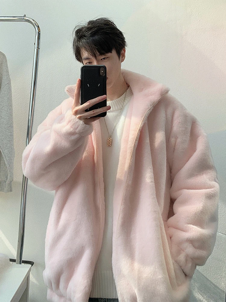 

aron Pink Lamb Velvet Jaet Thiened Winter Cotton Coat for Men And Women Faux Rabbit Fur Stuffed Cotton Clothes