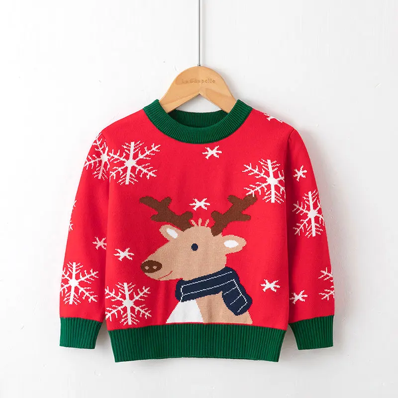 

Kid Children Unisex Casual Top Warm Long Sleeves Boy Cartoon Pullover Girl New Year Fall Winter Sweater Christmas Elk Sweater