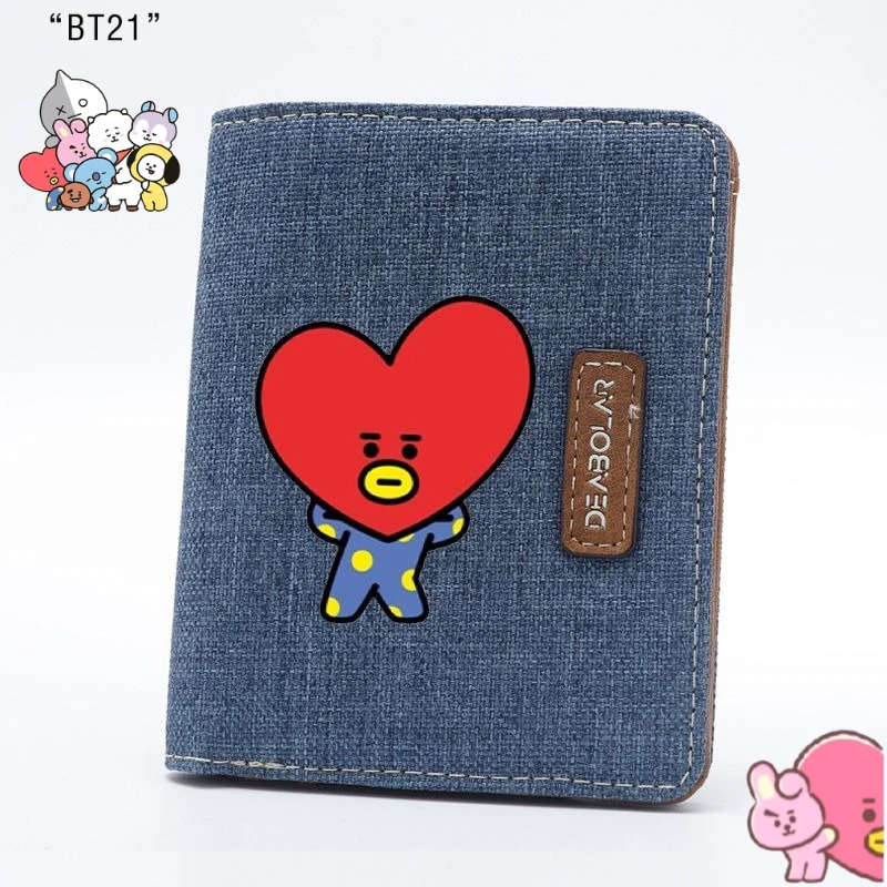

BT21 anime cartoon cute short wallet kawaii for men and women couple matching card holder pink support merchandise gift