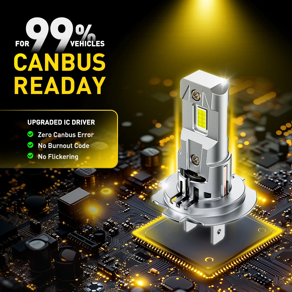 AUXITO 2Pcs 30000LM H7 LED Headlight Canbus No Error Lights Bulb with Fan CSP Chip MINI 360 Lighting Headlamp 12V 6500K White