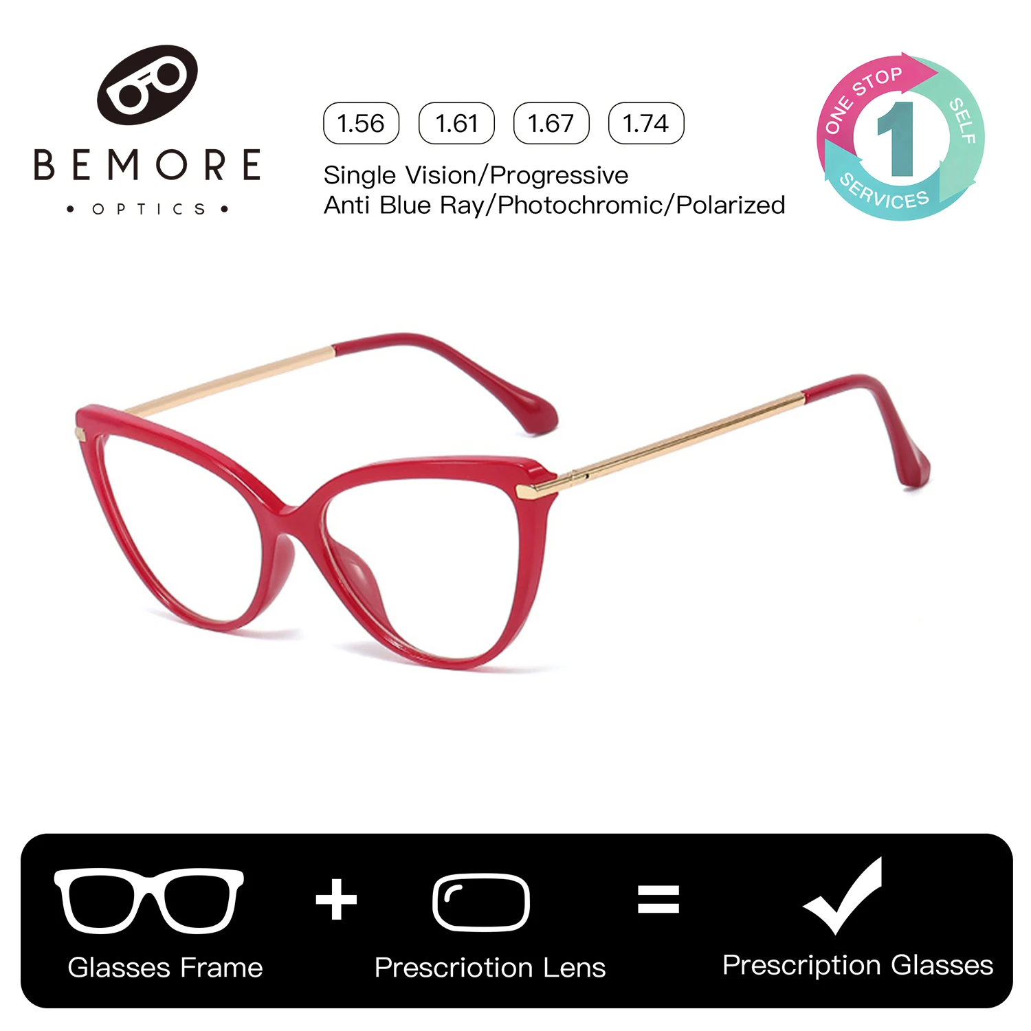 

BEMORE Cat Eye Progressive Prescription Eyeglasses Customised Women Handmade Acetate Photochromic Myopia Optical Glasses
