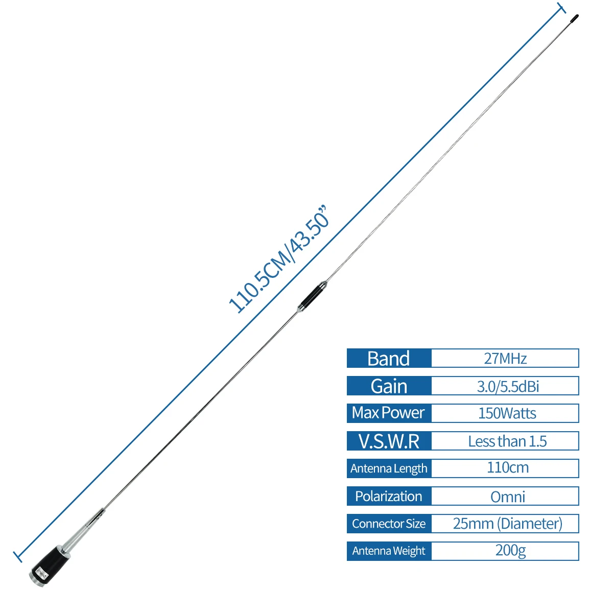 27MHz CB Radio Antenna PL259 Male CB Antenna Compatible with CB-27 CB-40M AT-6666 AT-5555N Midland/Uniden Mobile Radio