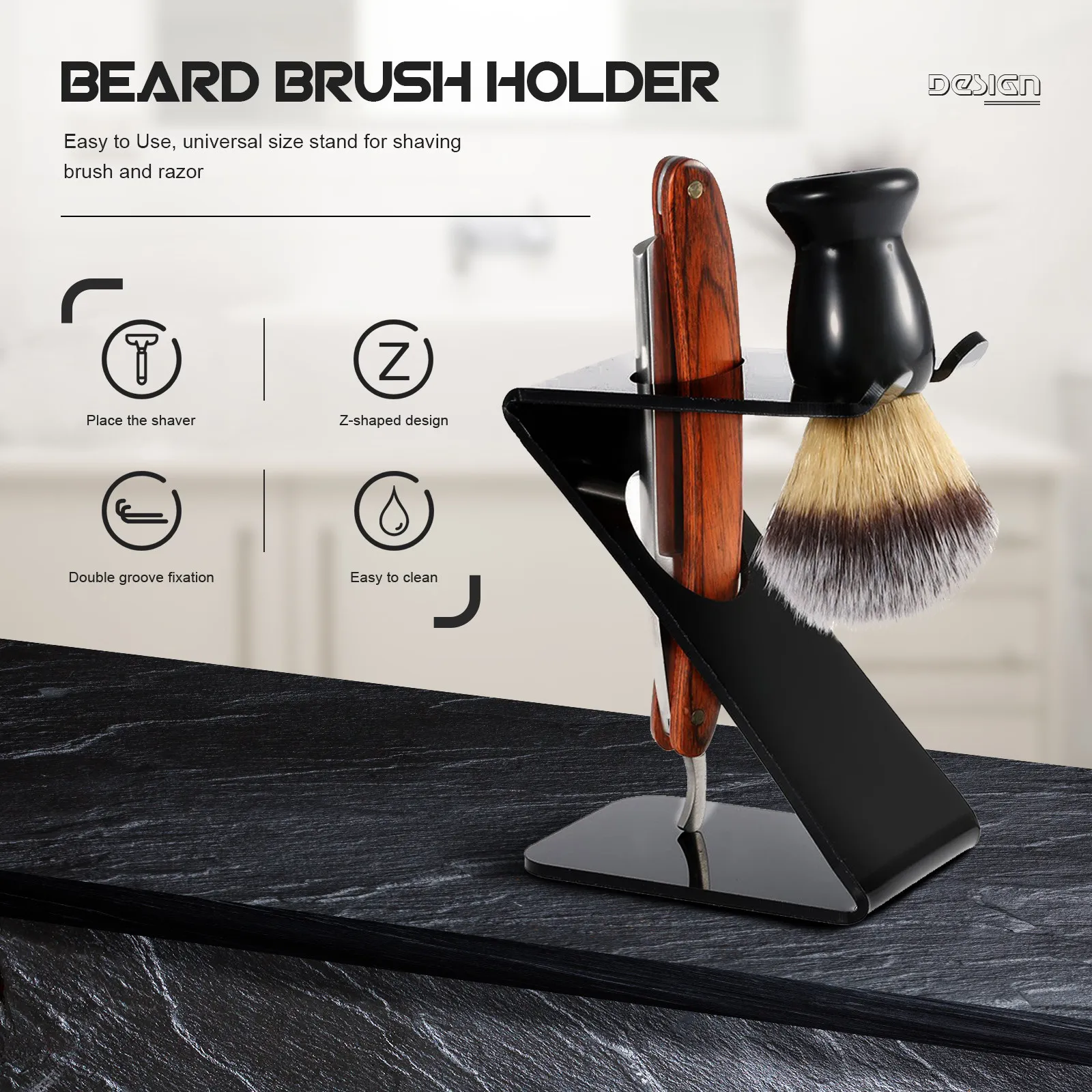 Acrylic Beard Brush Holder Razor Stand Professional Design Universal Size Safe Storage for Shaving Brush and Razor