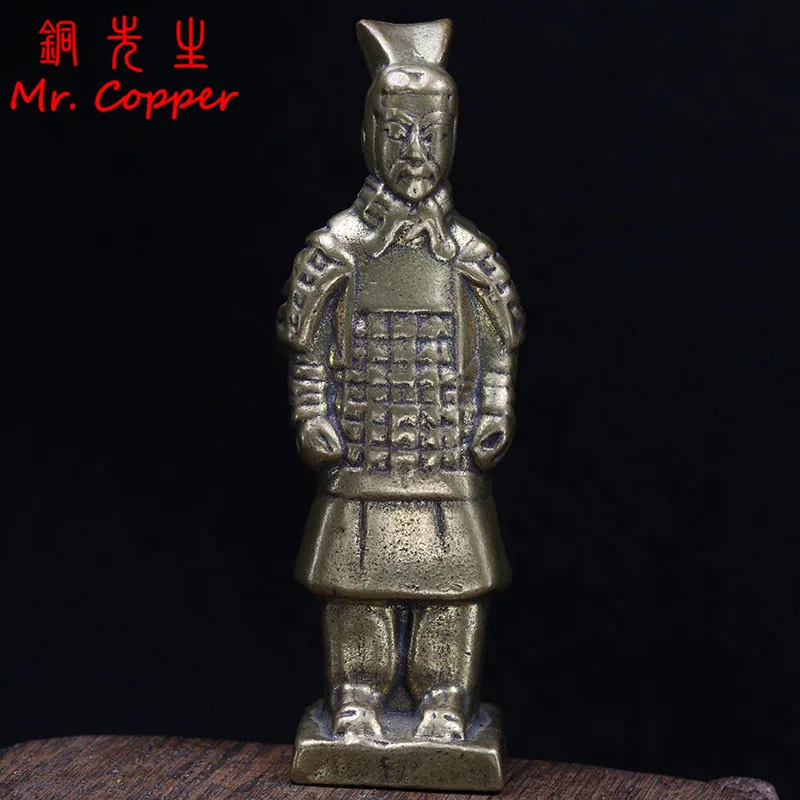 Brass Ancient Terracotta Warriors Small Statue Desktop Ornament Vintage Miniatures Figurines Home Decoration Crafts Decors