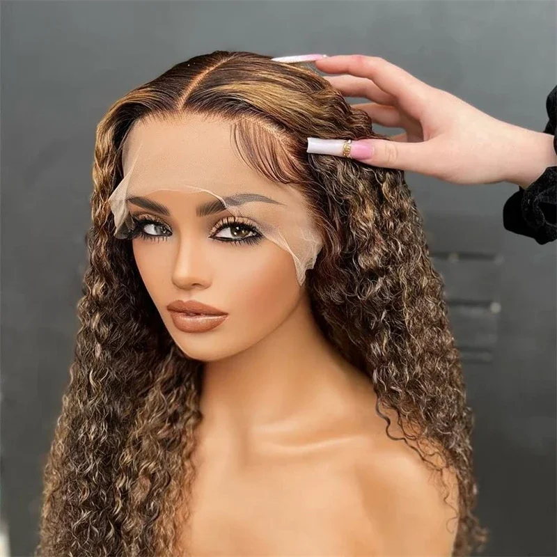 180Density Kinky Curly Highlight Blonde Soft 26Inch Long Lace Front Wig For Women With Baby Hair Preplucked Daily Glueless