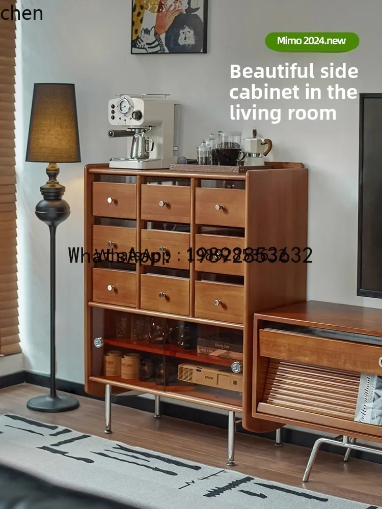retro bucket cabinet dining side cabinet living room TV storage high bucket cabinet solid wood home accessories