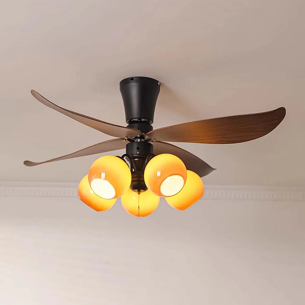 Walnut Color Lceiling Fan Light Chandelier Iving Room Dining Room Medieval Retro Study Bedroom