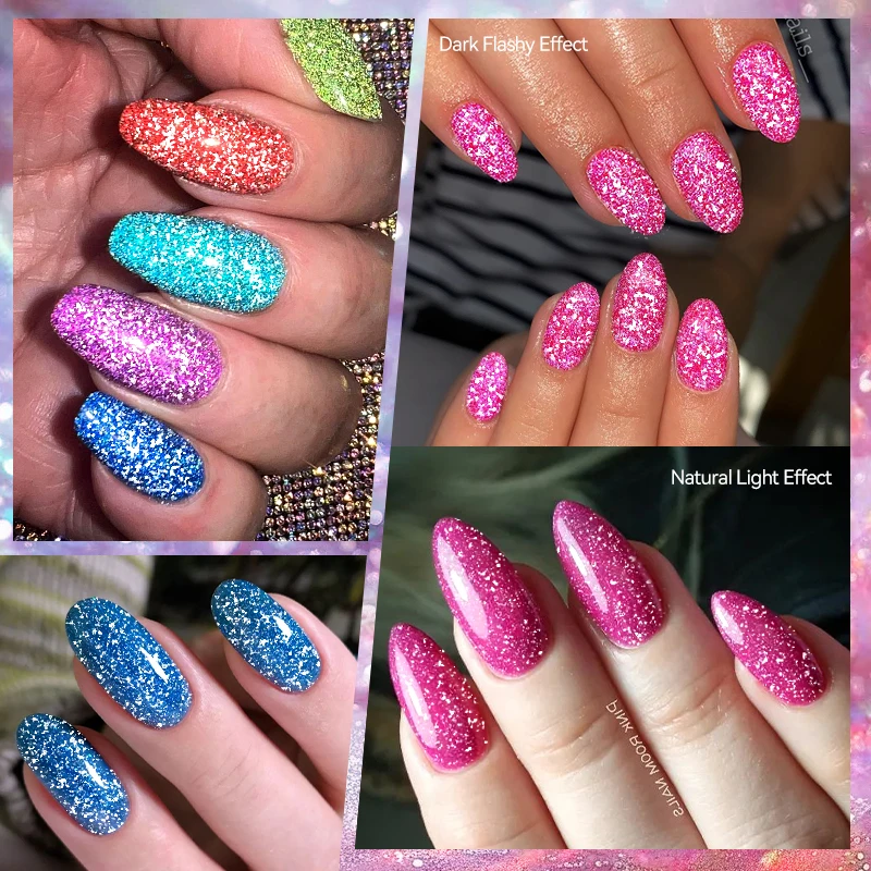 LILYCUTE 6PCS/SET 7ML Fluorescent Reflective Glitter Gel Nail Polish Summer Neon Super Shining Semi Permanent UV Gel Nail Art