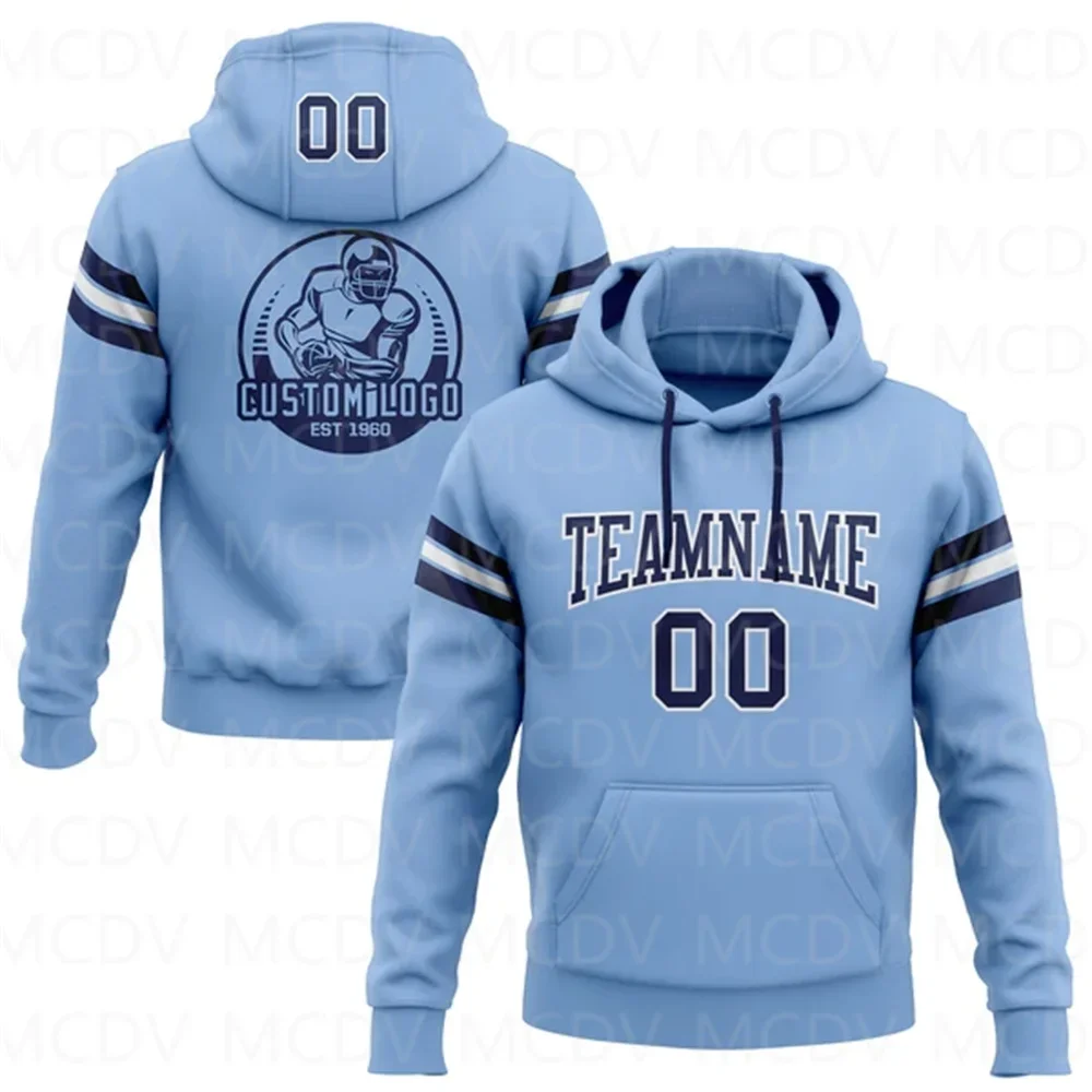 

Light Blue Navy-White Football Pullover Sweatshirt Hoodie 3D Printed Hoodies Unisex Casual Street Tracksuit