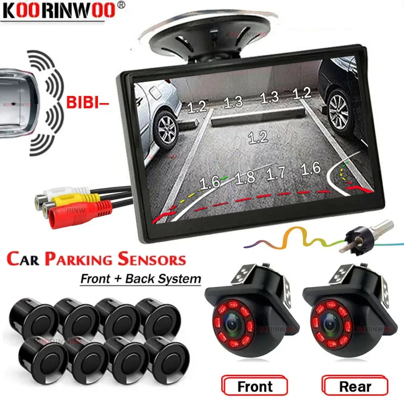 

Koorinwoo Dual CPU Smart System For Cars Parking Sensors 8 Front + Back Rear Camera With Monitor Car Detector For Android Radio