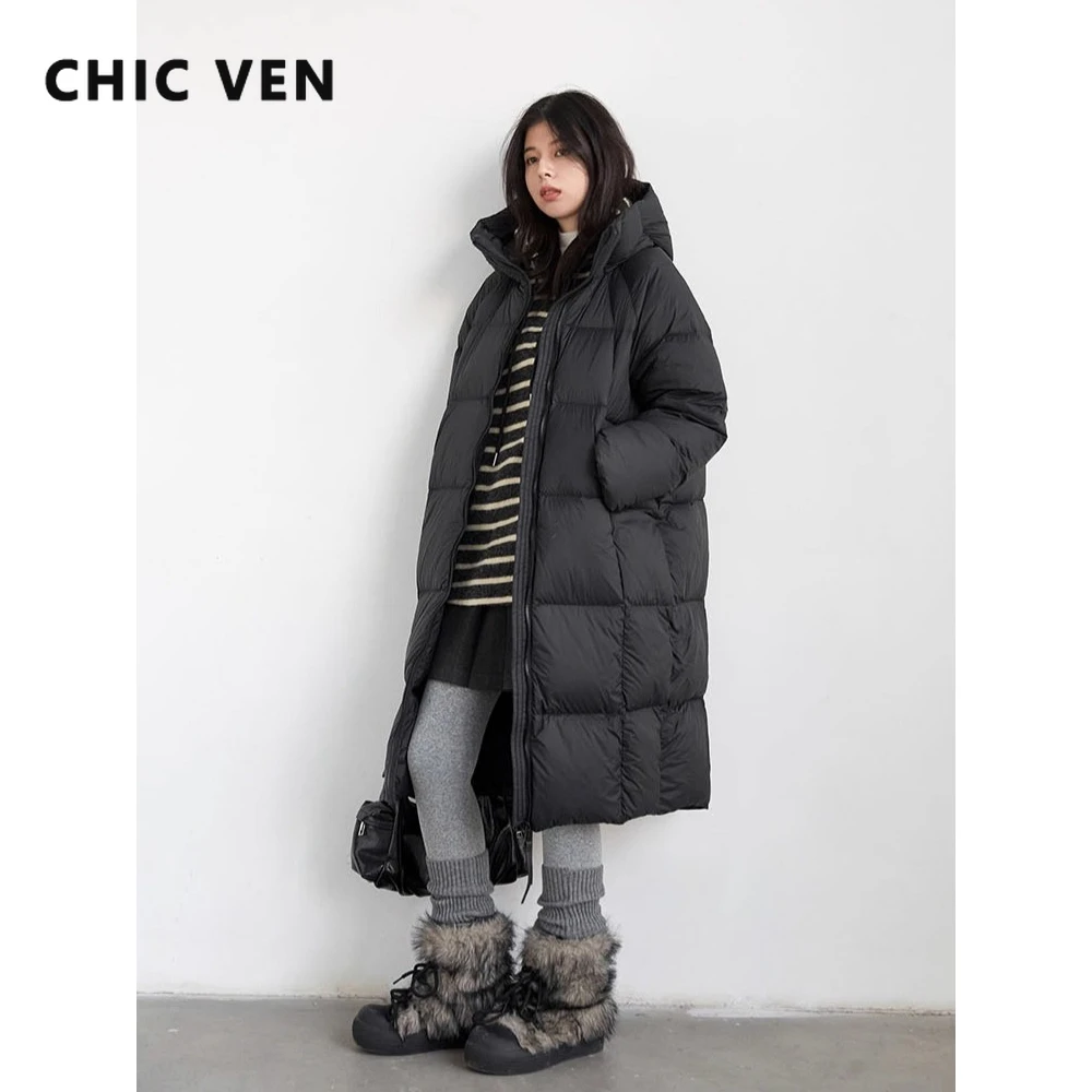 

CHIC VEN Korean Women Down Coats Hooded Solid Loose Casual Long Thick Warm Female 90 White Duck Down Jacket Autumn Winter 2025