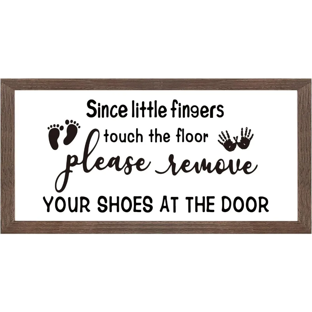 Please Remove Your Shoes at The Door Art Sign Solid Wood Funny Farmhouse Sign with Arylic Layer 13x7 Inch Large Hangable