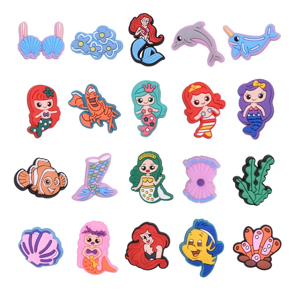 

1-20pcs Mermaid Cartoon Shoe Charms PVC Accessories DIY Cartoon Shoe Buckle Clogs Sandal Decoration For Kids X-mas Gifts