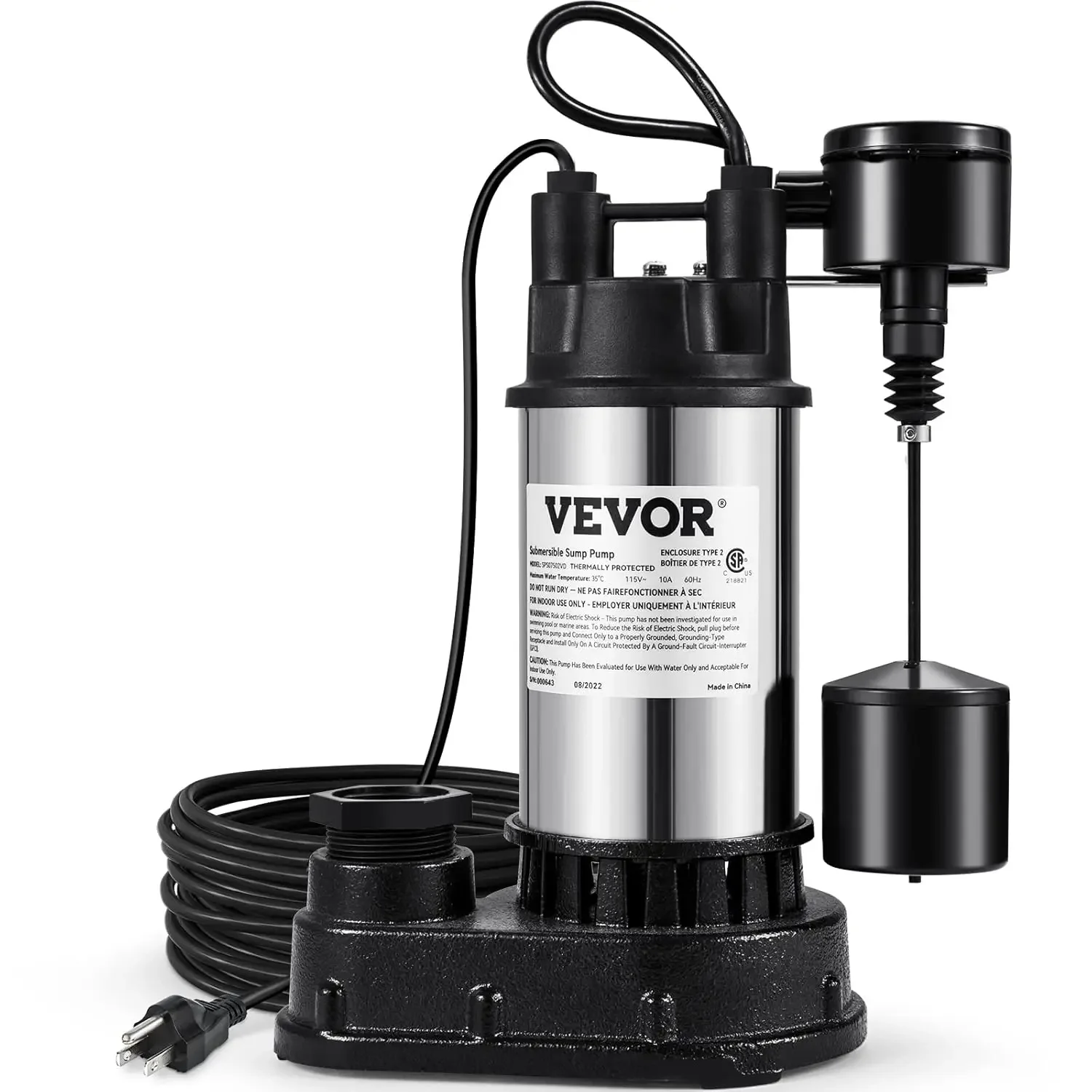 

1.5 HP Submersible Cast Iron and Steel Sump Pump, 6000 GPH Submersible Water Pump with Integrated Vertical Float Switch