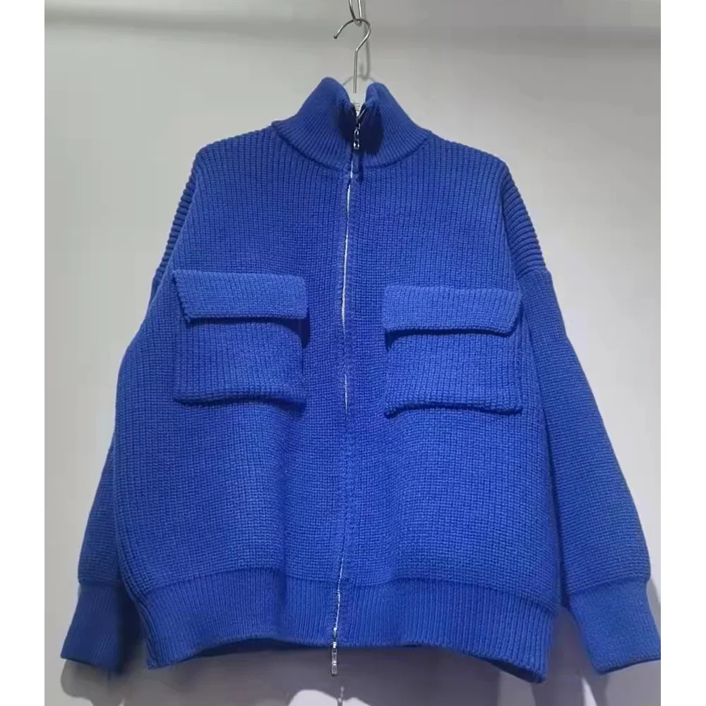 Suéter de cuello alto para mujer, Chaqueta de punto holgada con bolsillo y cremallera, abrigo de estilo coreano A24, novedad de otoño e invierno, 2022