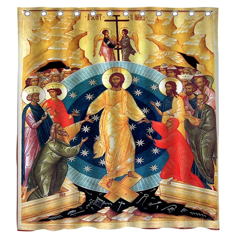 Symbol Of Christ Trouncing The Dead To Hell His Death Churches Traditional Icons At Easter Feasts Shower Curtain By Ho Me Lili